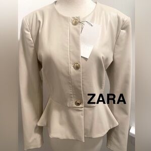 ZARA Cream Peplum Blazer/Jacket - Size XL (12) - NEW